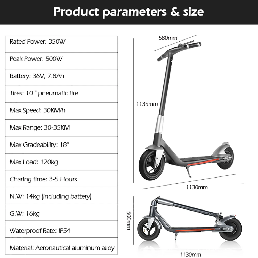 Mankeel Silver Wings Electric Scooter 10'' Tires 9Ah Battery 35km Range 120kg Max Load