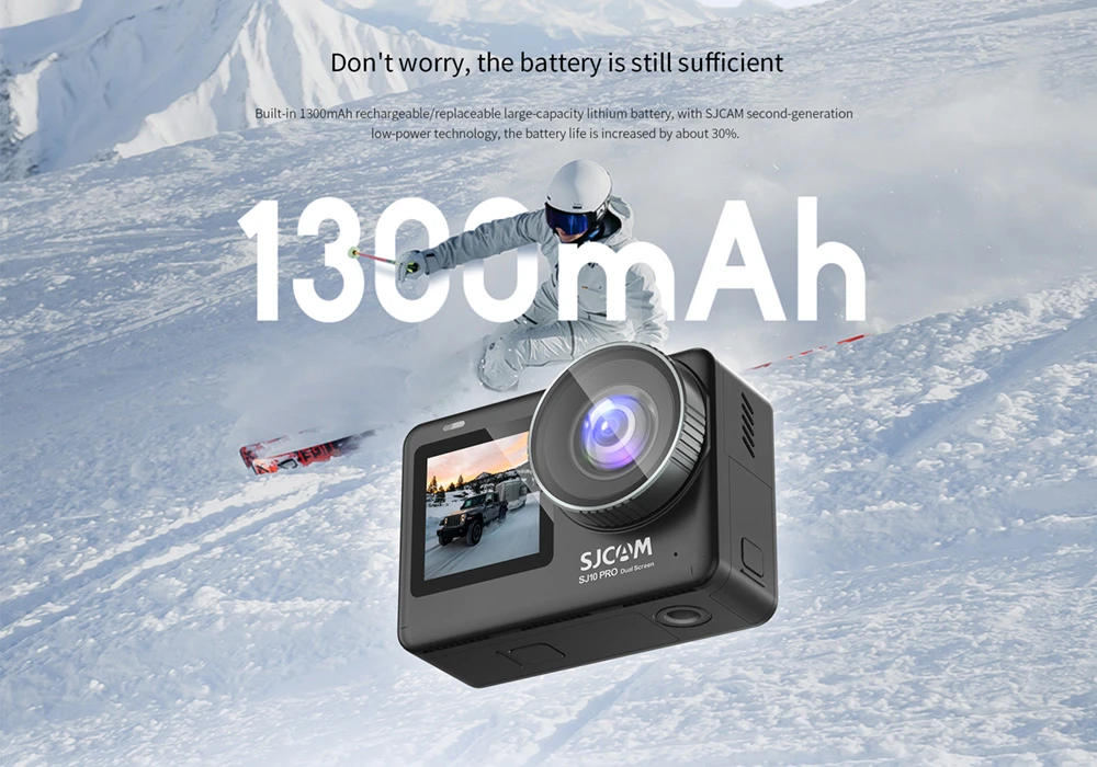 SJCAM SJ0 Pro Sports & Action Camera, 2.33-дюймовый + 1.3-дюймовый двойной экран 4K / 60 кадров в секунду, водонепроницаемость до 5 м, 6-осевая гироскопическая стабилизация