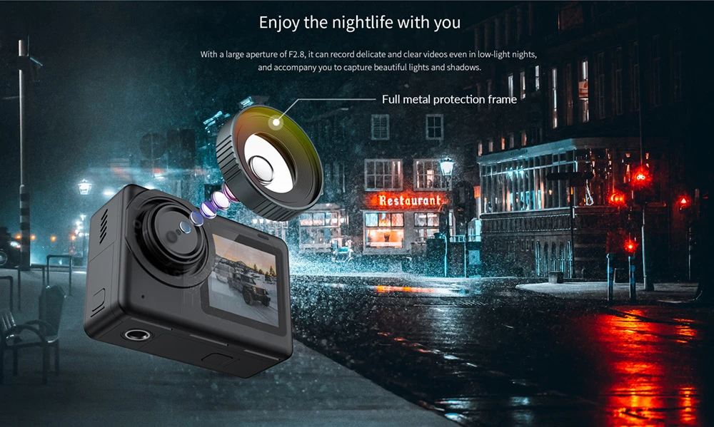 Kamera sportowa i sportowa SJCAM SJ0 Pro, 2.33 '' + 1.3 '' podwójny ekran 4K / 60FPS, wodoodporność do 5 m, 6-osiowa stabilizacja GYRO