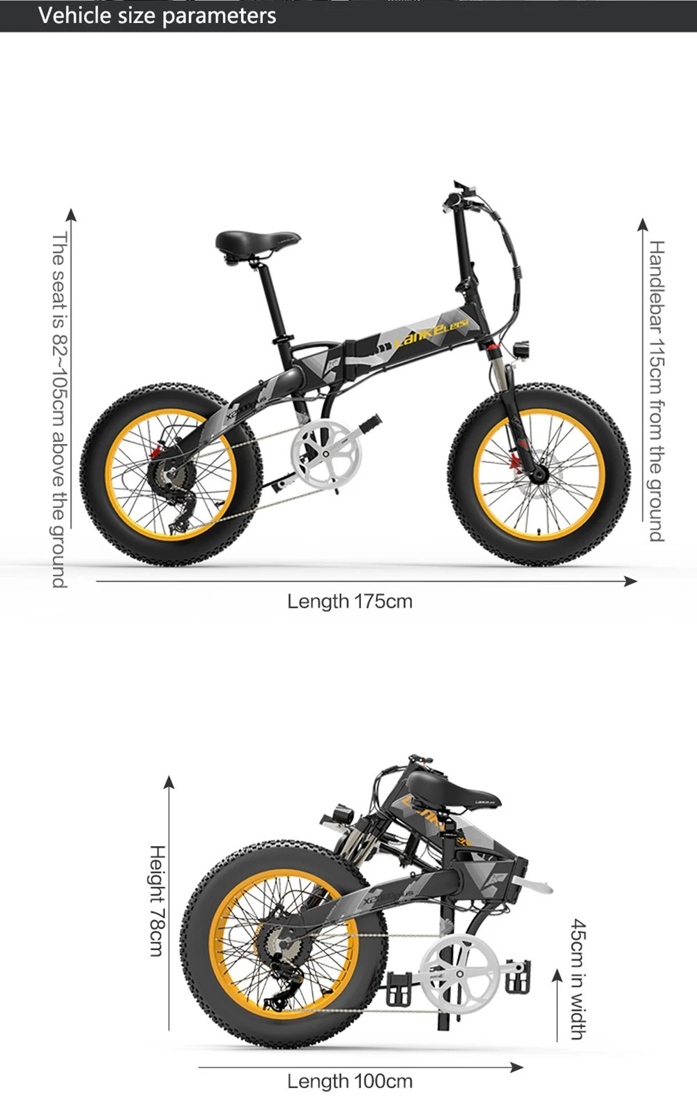 LANKELEISI X2000PLUS 10.4Ah 48V 1000W Moped Electric Bike Folding Bike 35km/h Max Speed Max Load 150kg