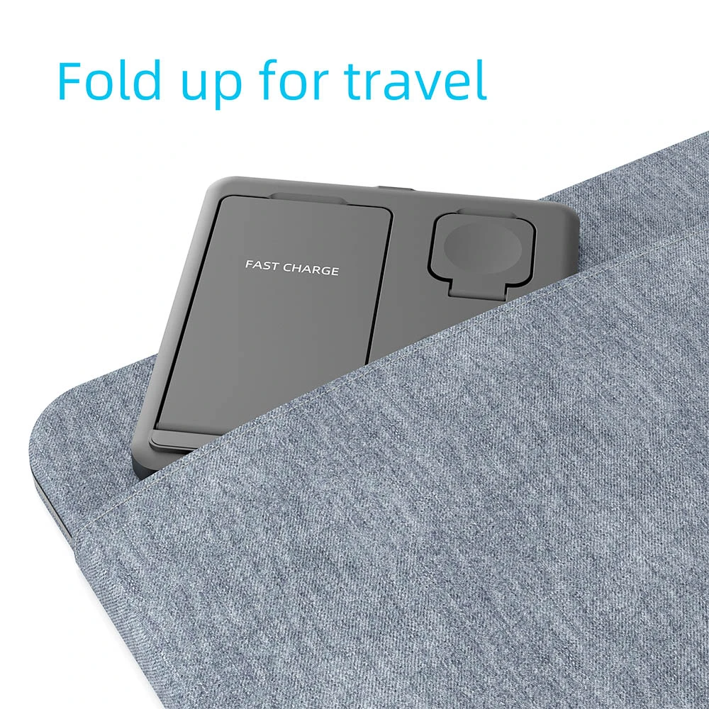 C18 15W Mobile Phone Wireless Charging Stand, 3-in-1 Folding Wireless Charger for Apple Watch Earbuds Charging - Black