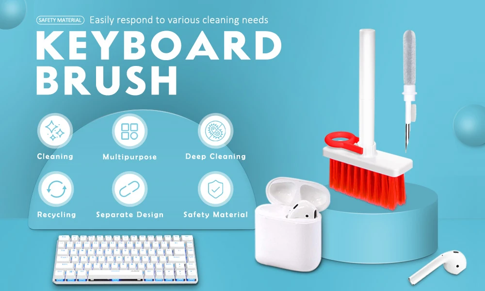 Cleaner Kit para sa Keyboard Soft Brush 5 in 1 Multifunction Computer Cleaning Brush Dust Remover Tools Kit na may Keycap Puller Red