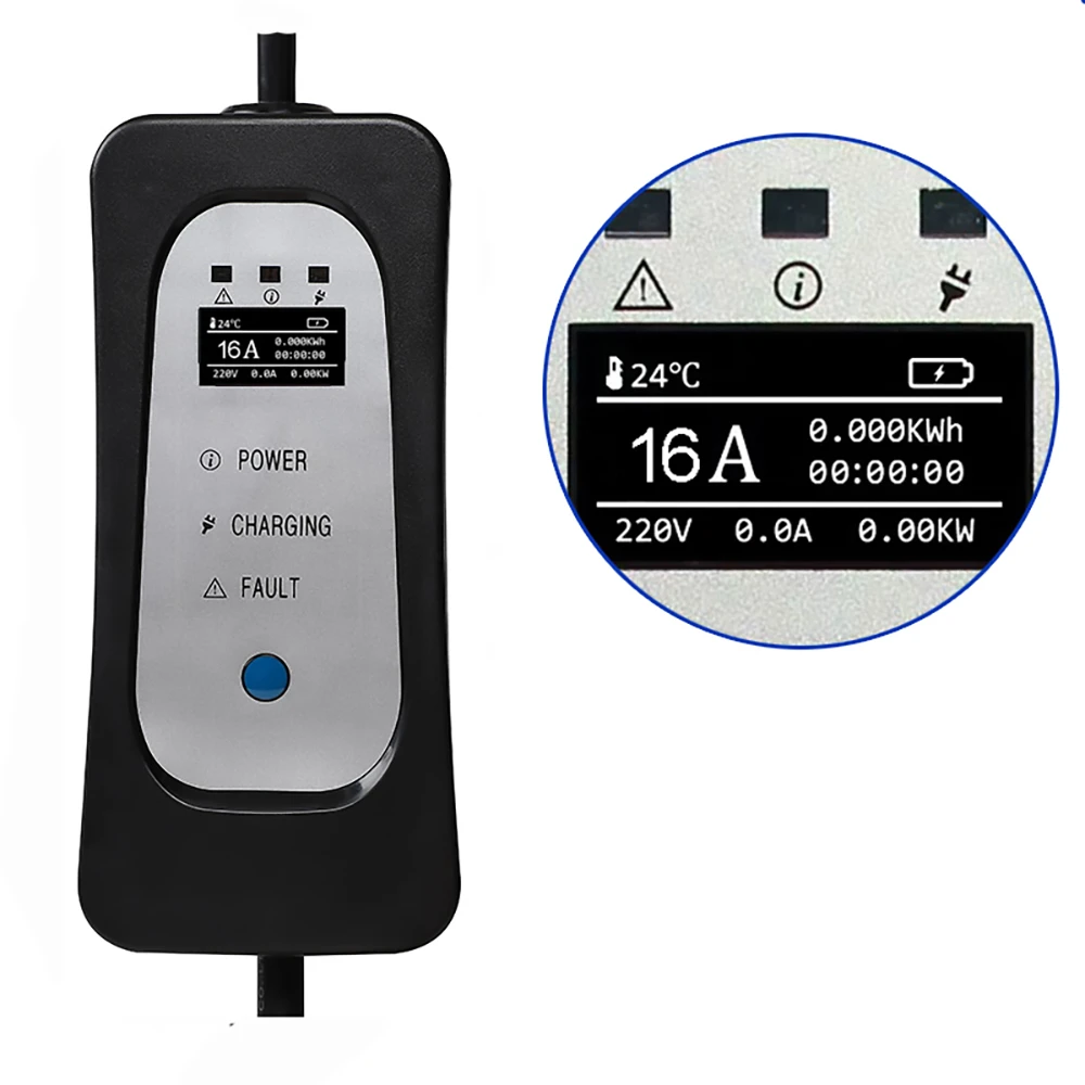 ANDAIIC EV Charger Electric Car Portable Charger Type 1 J1772 Mode 2 8A/10A/13A/16A Current Adjustable 5m Cable