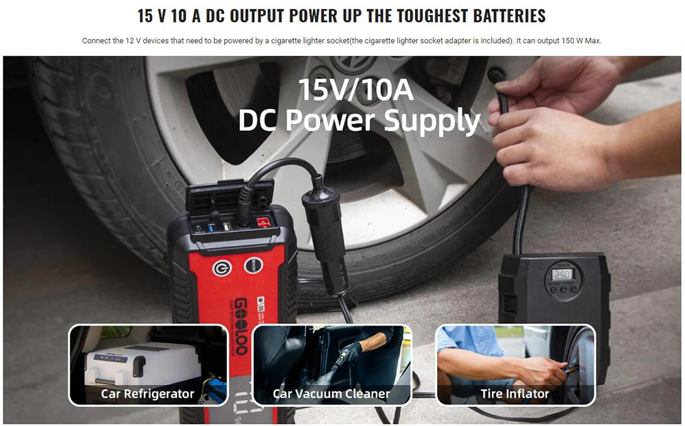 GOOLOO GT4000 Jump Starter, 4000A Peak Car Starter, Auto Battery Booster Pack, 99.2Wh Power Bank, 400 Lumen LED Light - Red