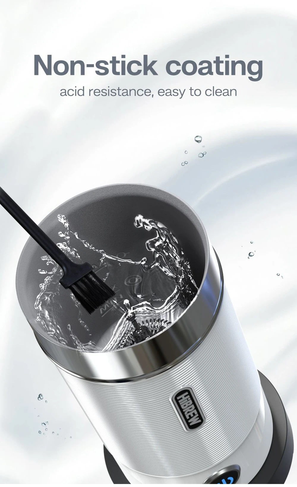 HiBREW M1A 450W Milk Frother Foaming Machine, Chocolate Mixer Cold/Hot Latte Cappuccino, Fully Auto Milk Warmer - Black