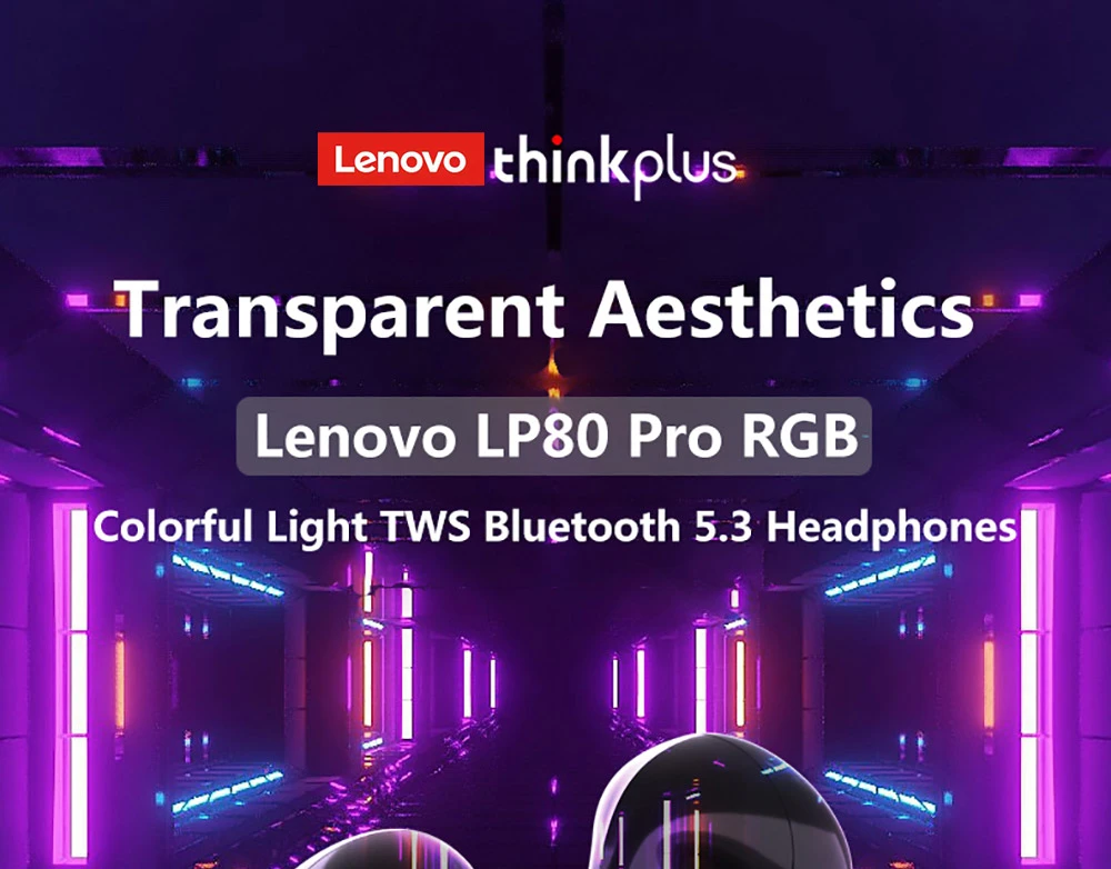 Lenovo Thinkplus LP80 Pro RGB LED Lights Earphones Wireless Bluetooth Dynamic Low Latency Gaming Sports Earbuds - White