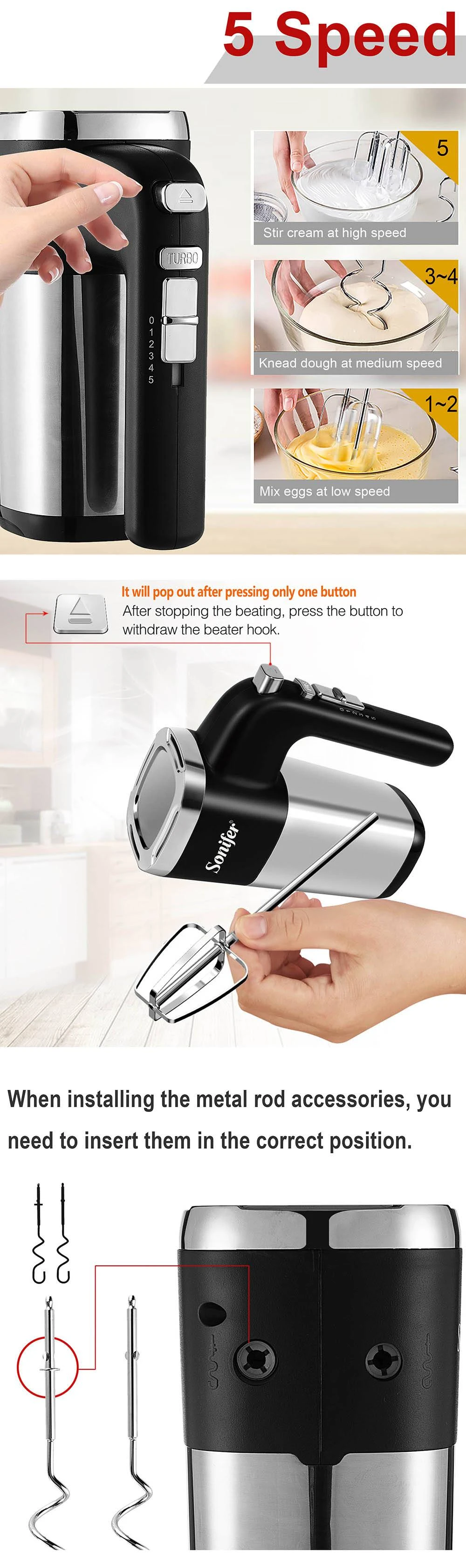 Sonifer SF7017 500W Electric Whisk Food Mixer