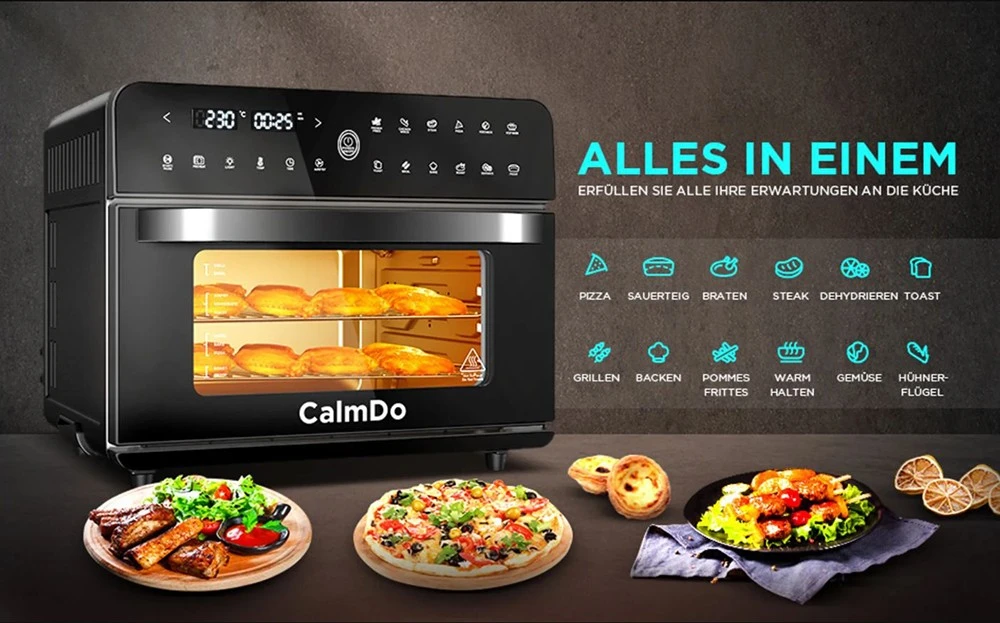 Calmdo CD-AF25EU 12 in 1 Smart Air Fryer Toaster Oven 25L Extra-Large 1800W 12 Preset Functions with 4-layer Grill LED Digital Touch Screen - Black