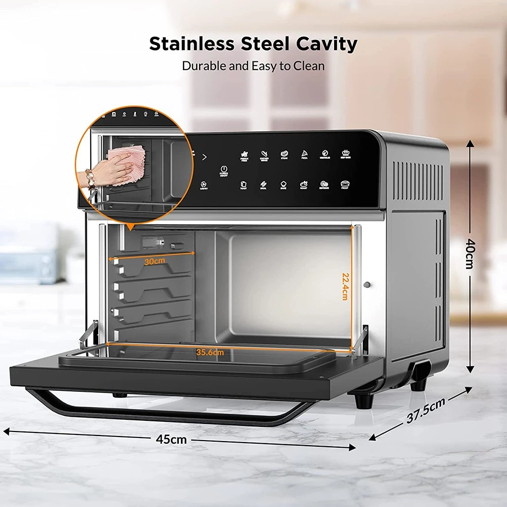 Calmdo CD-AF25EU 12 in 1 Smart Air Fryer Toaster Oven 25L Extra-Large 1800W 12 Preset Functions with 4-layer Grill LED Digital Touch Screen - Black