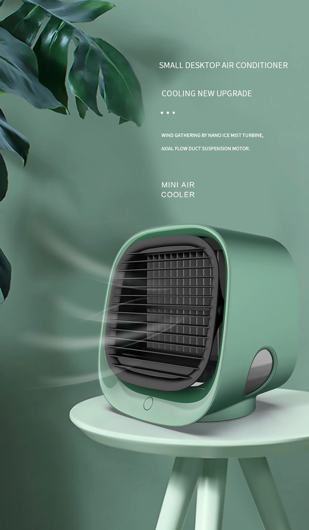 Desktop Mini Air Cooler, 3 Levels Speed, Home Air Conditioner Fan, Portable Cooling Fan, Low Noise, Night Light - Green