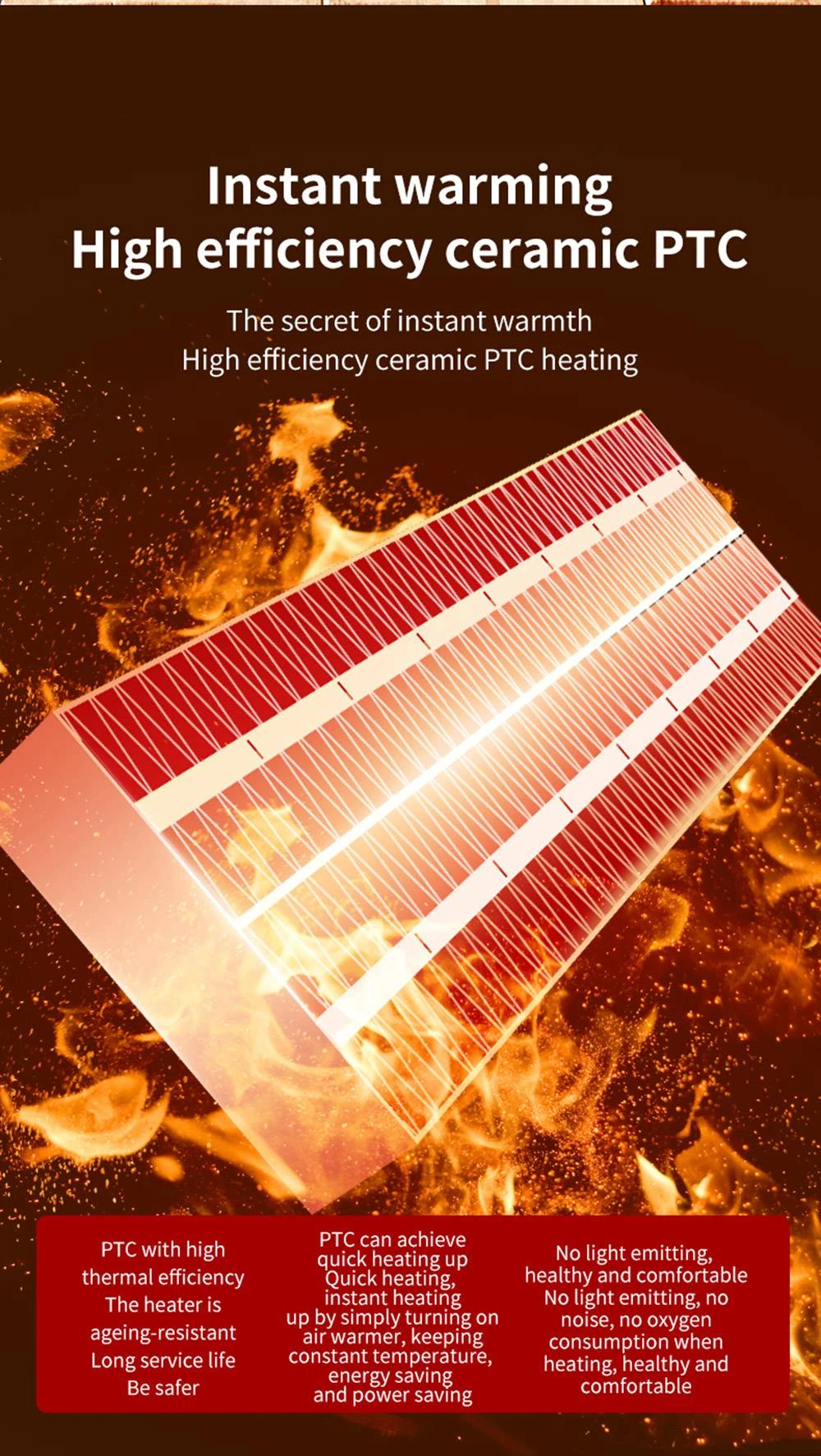 HQ-YND-500D 500W Vertical Household Electric Heater, PTC Ceramic Flame Retardant Portable Space Heater - US Plug