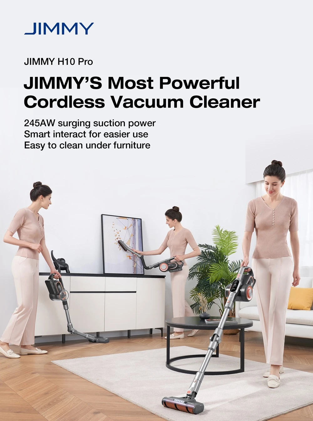 JIMMY H10 Pro Cordless Handheld Vacuum Cleaner, 245AW Suction, 86.4WH Battery, 600ml Dust Cup, 90min Run Time LCD Screen