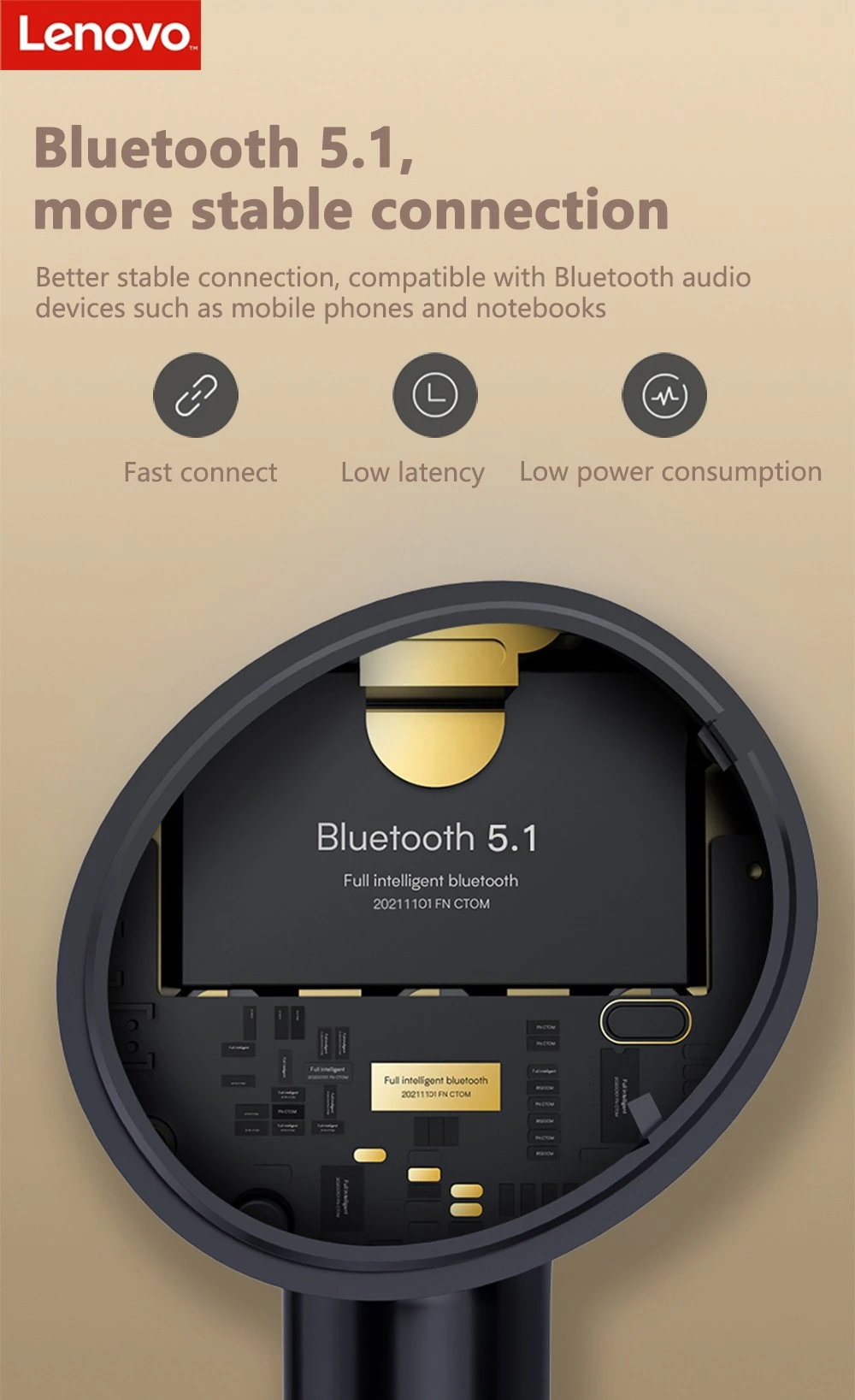 Lenovo Thinkplus X15 Pro True Wireless Earphone BT5.1 Noise Cancelling AAC/SBC Low Latency with Microphone - Black