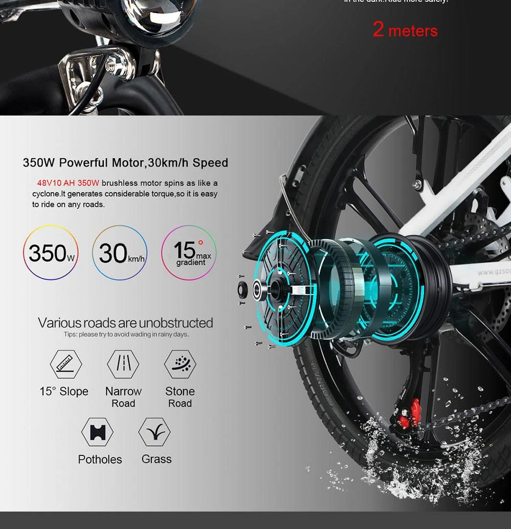 Samebike 20LVXD30-II Folding Electric Moped Bike 20'' Tire 48V 350W Motor 10Ah Battery 30km/h Max Speed - White
