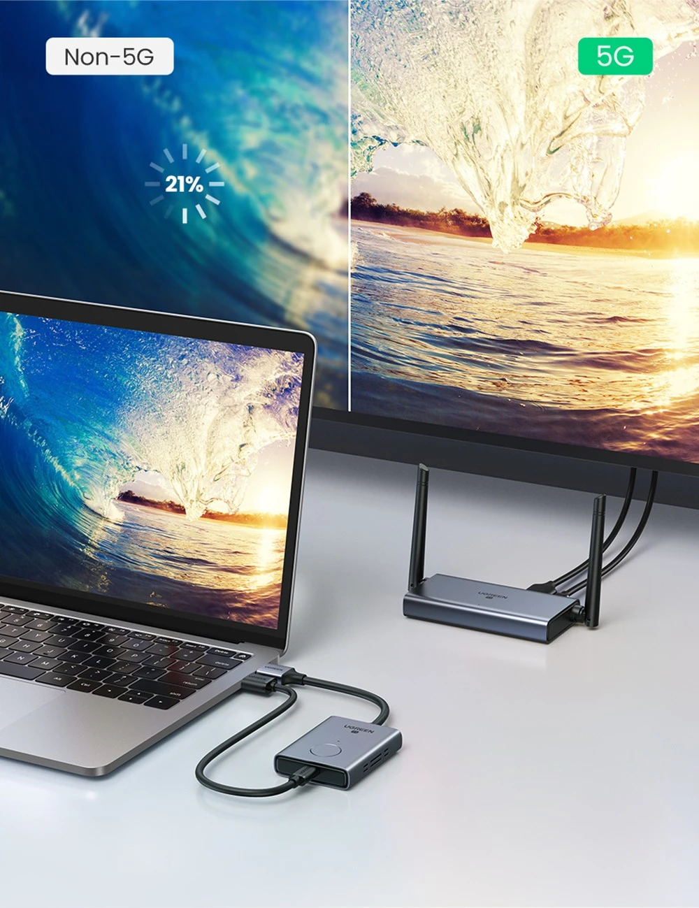 Ugreen беспроводной удлинитель HDMI, комплект видеопередатчика и приемника 5G 50M, передает ключ дисплея для ТВ-ПК, монитора PS5/4