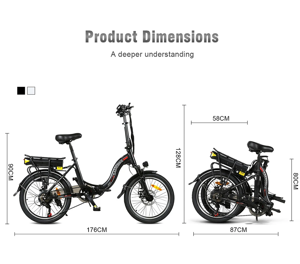 SAMEBIKE JG20 Smart Folding Electric Moped Bike 350W Motor 10Ah Battery Max 32km/h 20 Inch Tire - Black