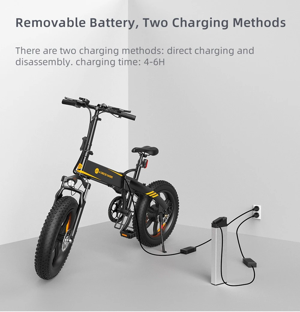 ADO A20F+ Off-road Electric Folding Bike 20*4.0 inch 500W Brushless DC Motor SHIMANO 7-Speed Rear Derailleur 36V 10.4Ah Removable Battery 35km/h Max speed Pure power up to 50km Range Aluminum alloy Frame - White