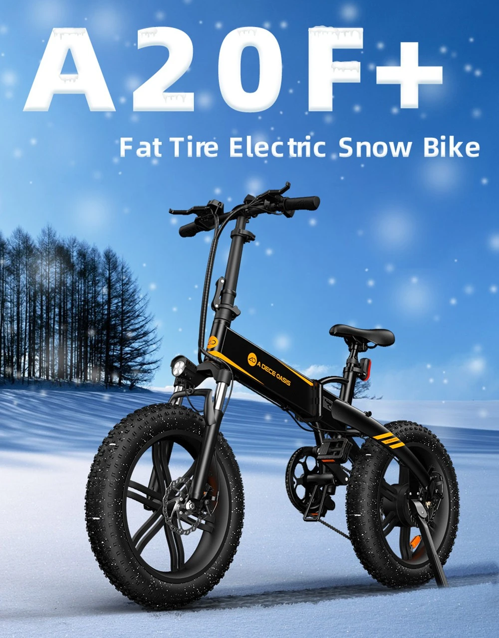 ADO A20F+ Off-road Electric Folding Bike 20*4.0 inch 500W Brushless DC Motor SHIMANO 7-Speed Rear Derailleur 36V 10.4Ah Removable Battery 35km/h Max speed Pure power up to 50km Range Aluminum alloy Frame - White
