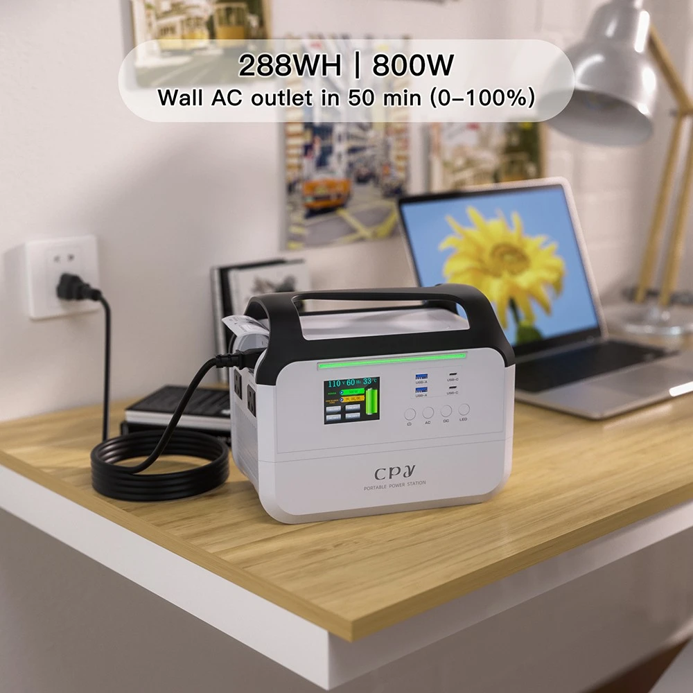 CPY 800 Mini Portable Power Station 288Wh Battery 1600W Peak Power, 6 Outputs, Charge to 80% in 1 Hour, Detachable Function