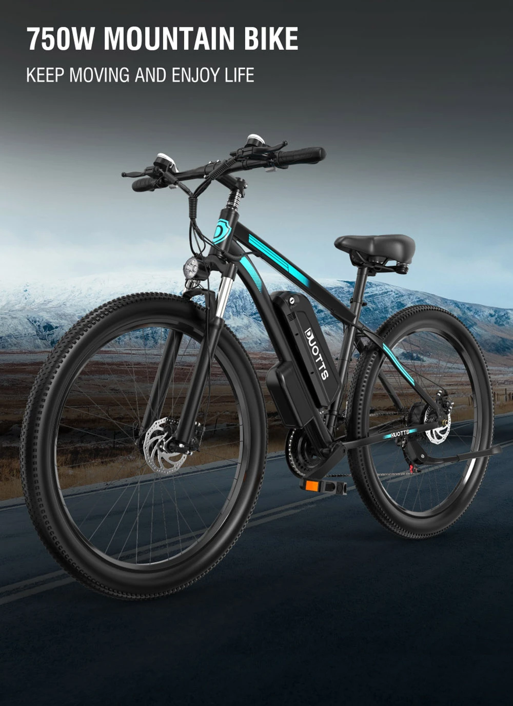DUOTTS C29 Xe đạp điện 750W Xe đạp leo núi 48V 15Ah Pin cho 50km Phạm vi 50km / h Bánh răng tốc độ tối đa Shimano 21