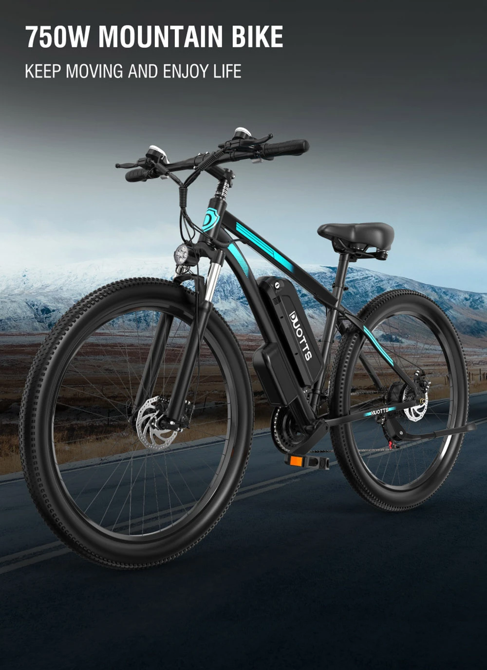 Bicicletă electrică DUOTTS C29 750W Mountain Bike 48V 15Ah Baterie pentru 50 km Autonomie 50 km/h Viteză maximă Shimano 21 viteze