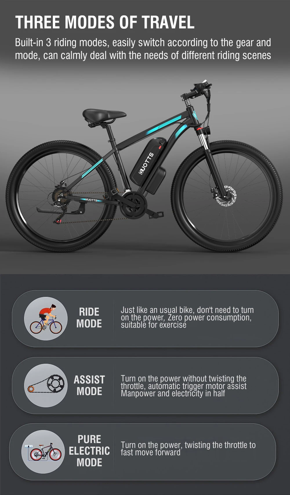 Bicicletă electrică DUOTTS C29 750W Mountain Bike 48V 15Ah Baterie pentru 50 km Autonomie 50 km/h Viteză maximă Shimano 21 viteze