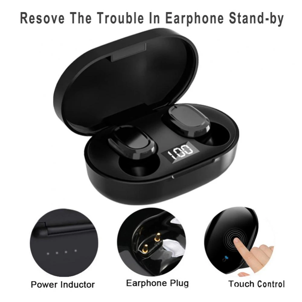 F6S Wireless TWS Bluetooth 5.2 Sports Stereo In-Ear Headphones for Sport Black