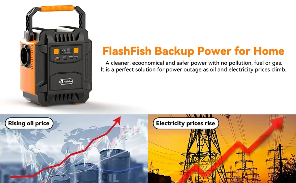Flashfish A201 200W Portable Power Station, 172.8WH/48000mAh Solar Generator Backup Battery Pack with 220V AC Sockets - EU Plug