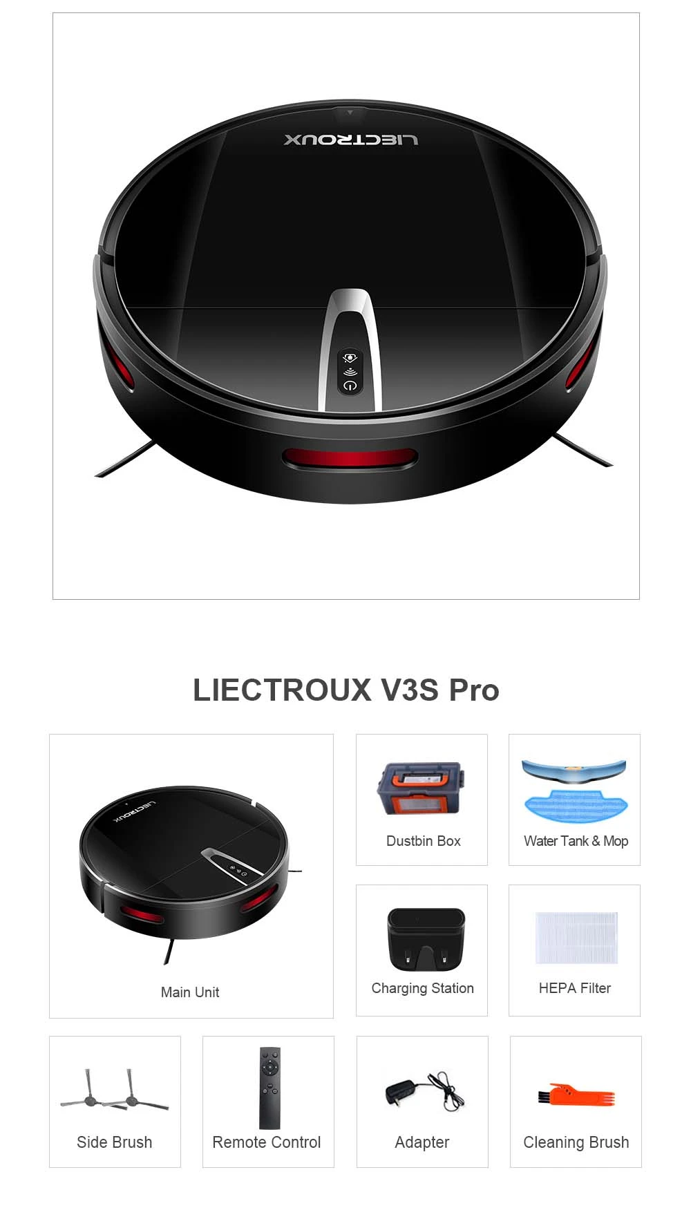 LIECTROUX V3S Pro Robot Vacuum Cleaner, 4000Pa Suction, Dry Wet Mopping, 2D Map Navigation, with Memory, WiFi App Voice Control