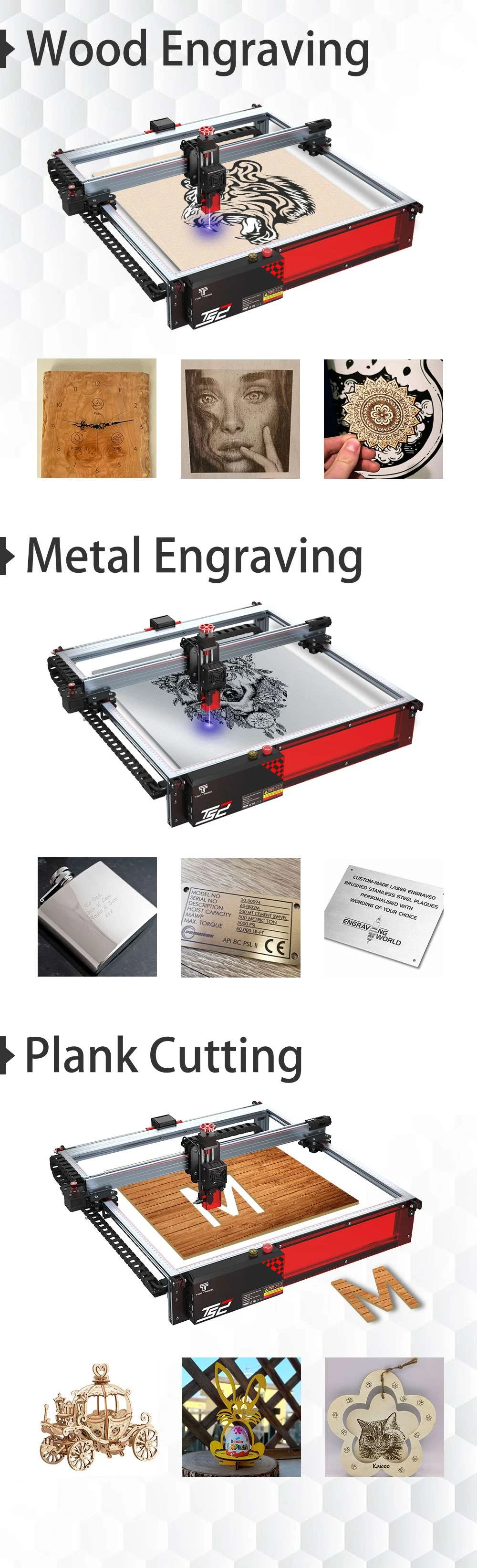 TWO TREES TS2 10W Laser Engraver Cutter, Auto Focus, 32Bit Mainboard, APP Control, Offline Engraving, 450mm*450mm