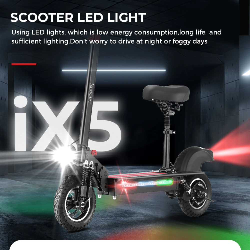 iScooter iX5 Electric Scooter with Seat 10'' Anti-skid Off Road Pneumatic Tire 600W Motor 15Ah Battery 45km/h Top Speed