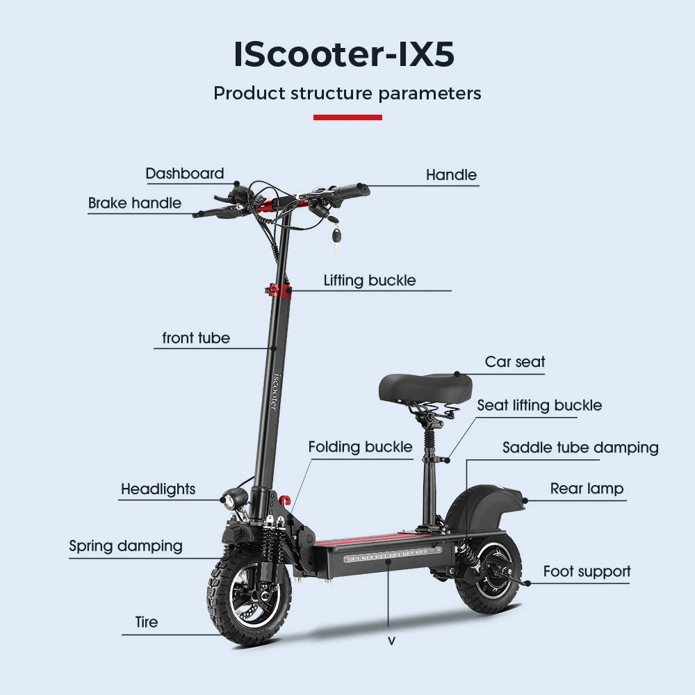 iScooter iX5 Electric Scooter with Seat 10'' Anti-skid Off Road Pneumatic Tire 600W Motor 15Ah Battery 45km/h Top Speed