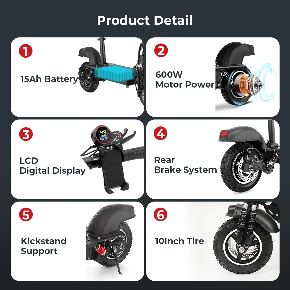 iScooter iX5 Electric Scooter with Seat 10'' Anti-skid Off Road Pneumatic Tire 600W Motor 15Ah Battery 45km/h Top Speed