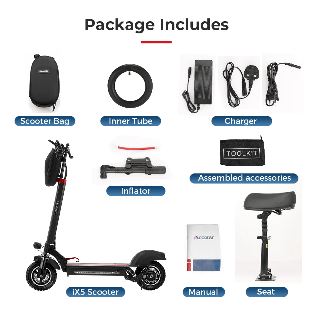 iScooter iX5 Electric Scooter with Seat 10'' Anti-skid Off Road Pneumatic Tire 600W Motor 15Ah Battery 45km/h Top Speed