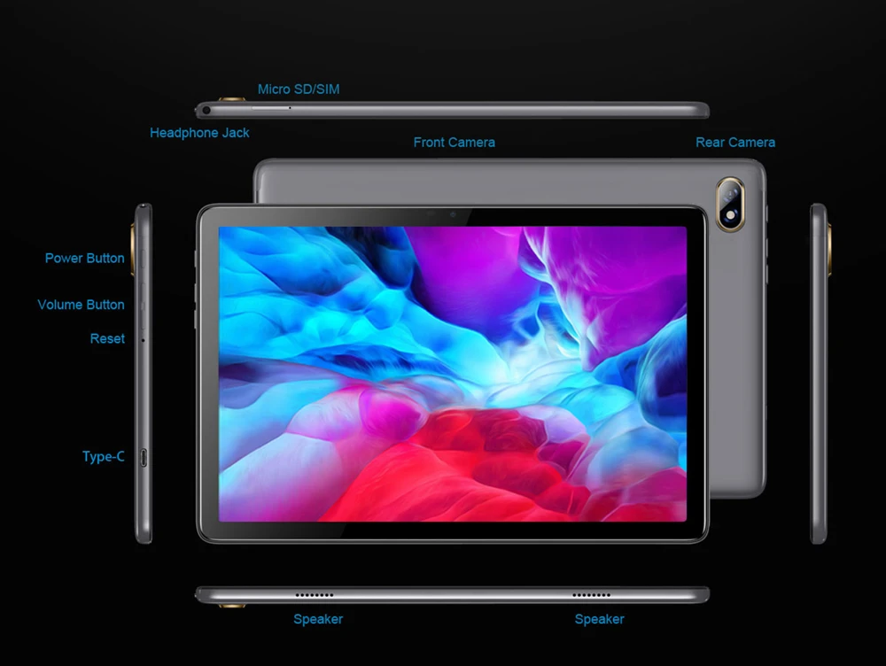 N-one NPad Air Tablet 4G LTE 10.1'' 1920x1200 FHD IPS Screen UNISOC Tiger T310 2.0GHz Quad Core CPU Android 11 4GB+64GB 2.4/5GHz WiFi 2MP+5MP Dual Camera Built in GPS BDS GLONASS Galileo Support A-GPS BT5.0 Type-C 6200mAh Battery Multi-language Grey