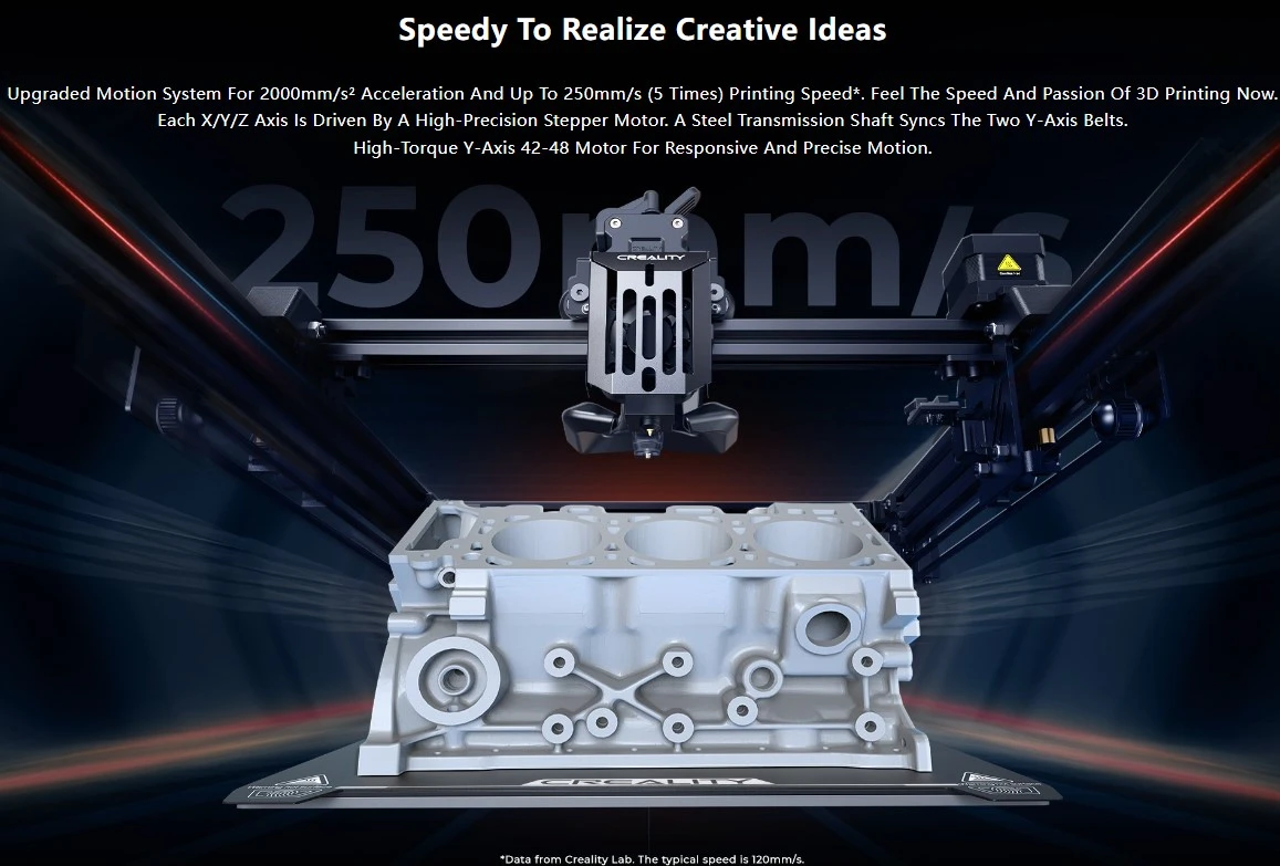 Stampante 3D Creality Ender-5 S1, 250 mm/s, estrusore diretto Sprite, stampa a 300 gradi Celsius, livellamento automatico CR Touch, telaio cubo stabile, touch screen da 4,3 pollici, 220*220*280 mm