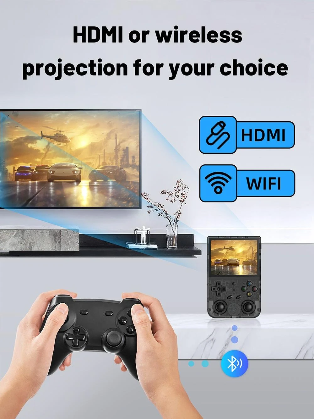 ANBERNIC RG353VS Portable Game Console Android 16GB Linux+64GB Game TF Card 3.5'' IPS Retro WiFi Bluetooth - Black Transparent