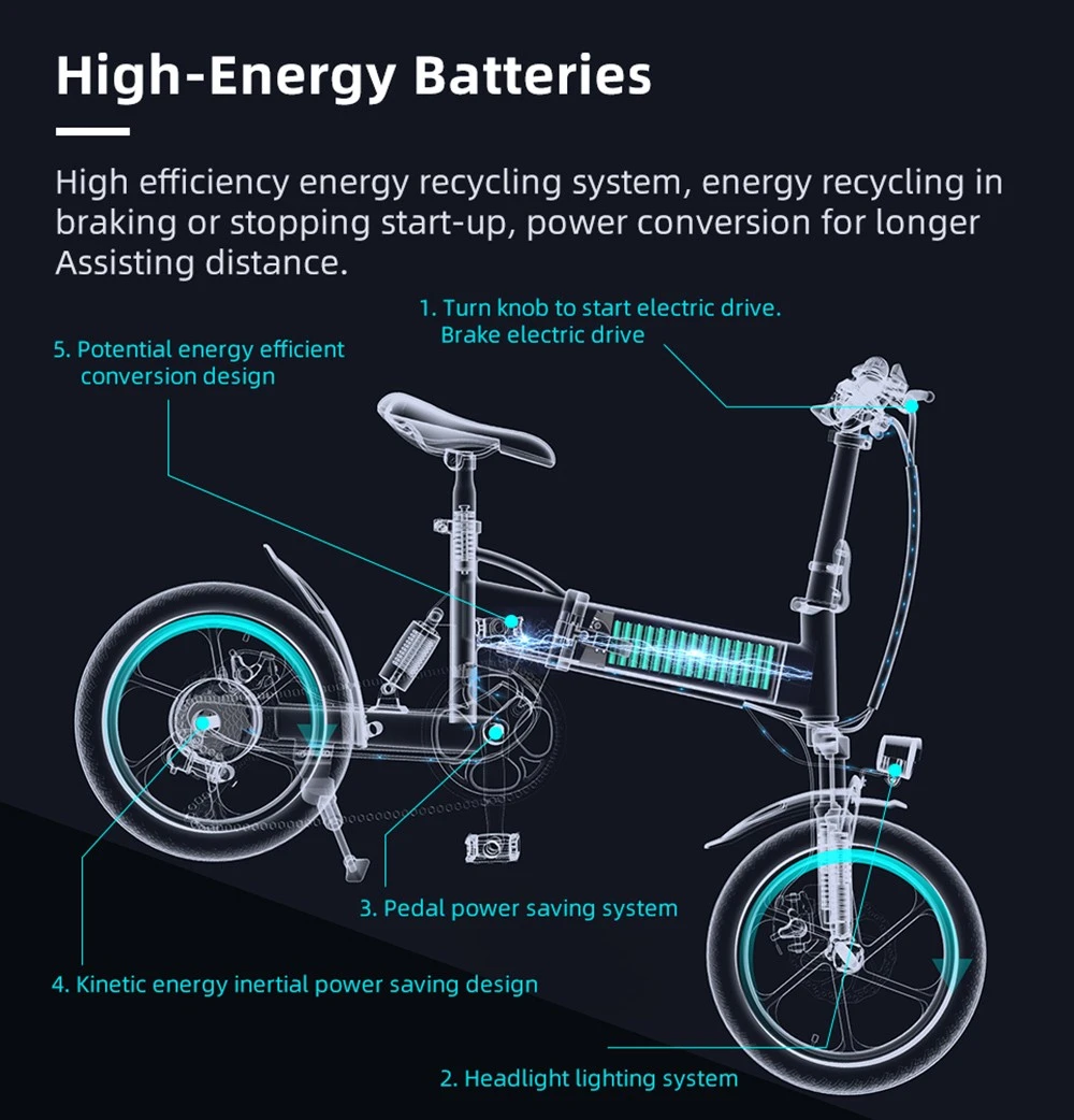 ADO A16 XE Folding Electric Bike 250W Geared Hub Motor 36V 7.5Ah Battery for 43 Mile Range 25km/h Max Speed - Black