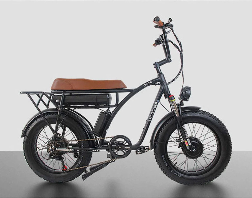 GOGOBEST GF750 Electric Bicycle 1000W*2 Dual Motors 48V 17.5Ah Battery 20*4.0'' Tire Shimano 7-Speed Gear - Black