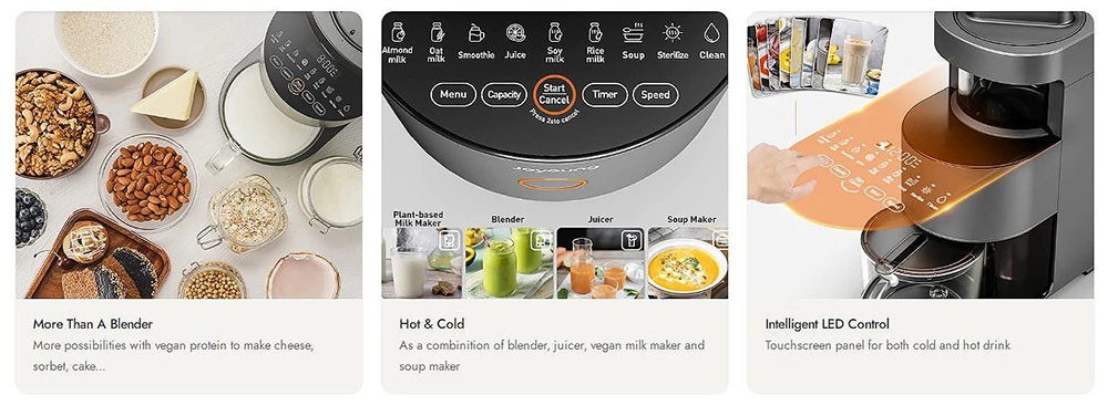 JOYOUNG Y1 Automatic Cooking Blender, 1000W DC Motor, 1000ml Capacity Hot Cold Juicer Vegan Milk Maker, Intelligent LED Control