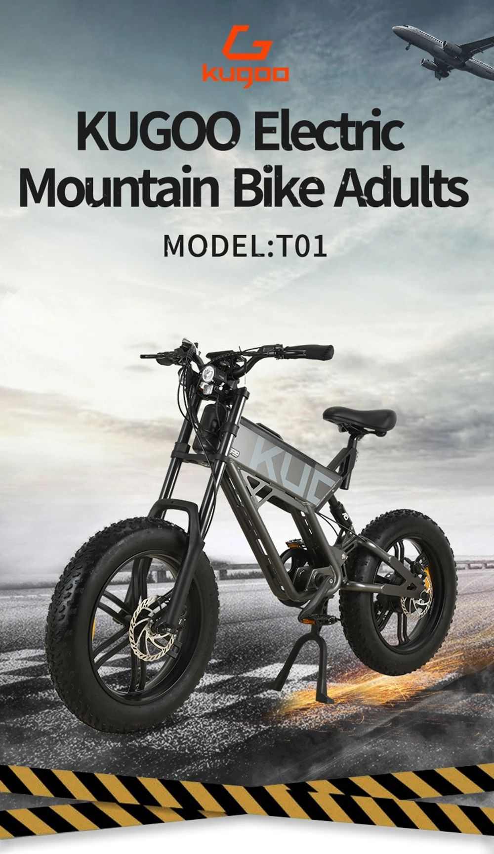 KUGOO T01 Vélo électrique 48V 500W Moteur 13Ah Batterie 20X4.0 pouces Freins hydrauliques 50-65KM Kilométrage 150KG Charge - Blanc