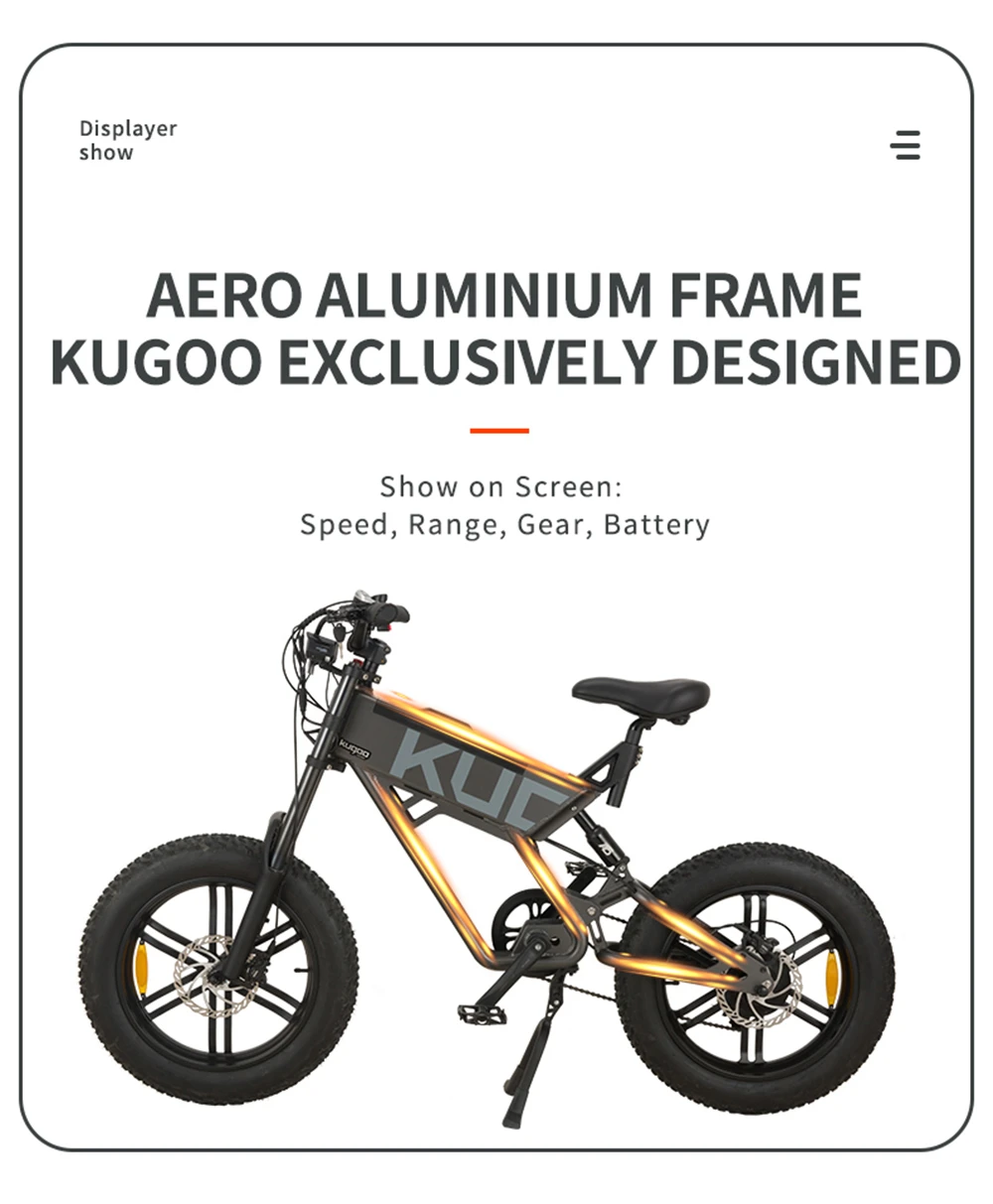KUGOO T01 Vélo électrique 48V 500W Moteur 13Ah Batterie 20X4.0 pouces Freins hydrauliques 50-65KM Kilométrage 150KG Charge - Blanc