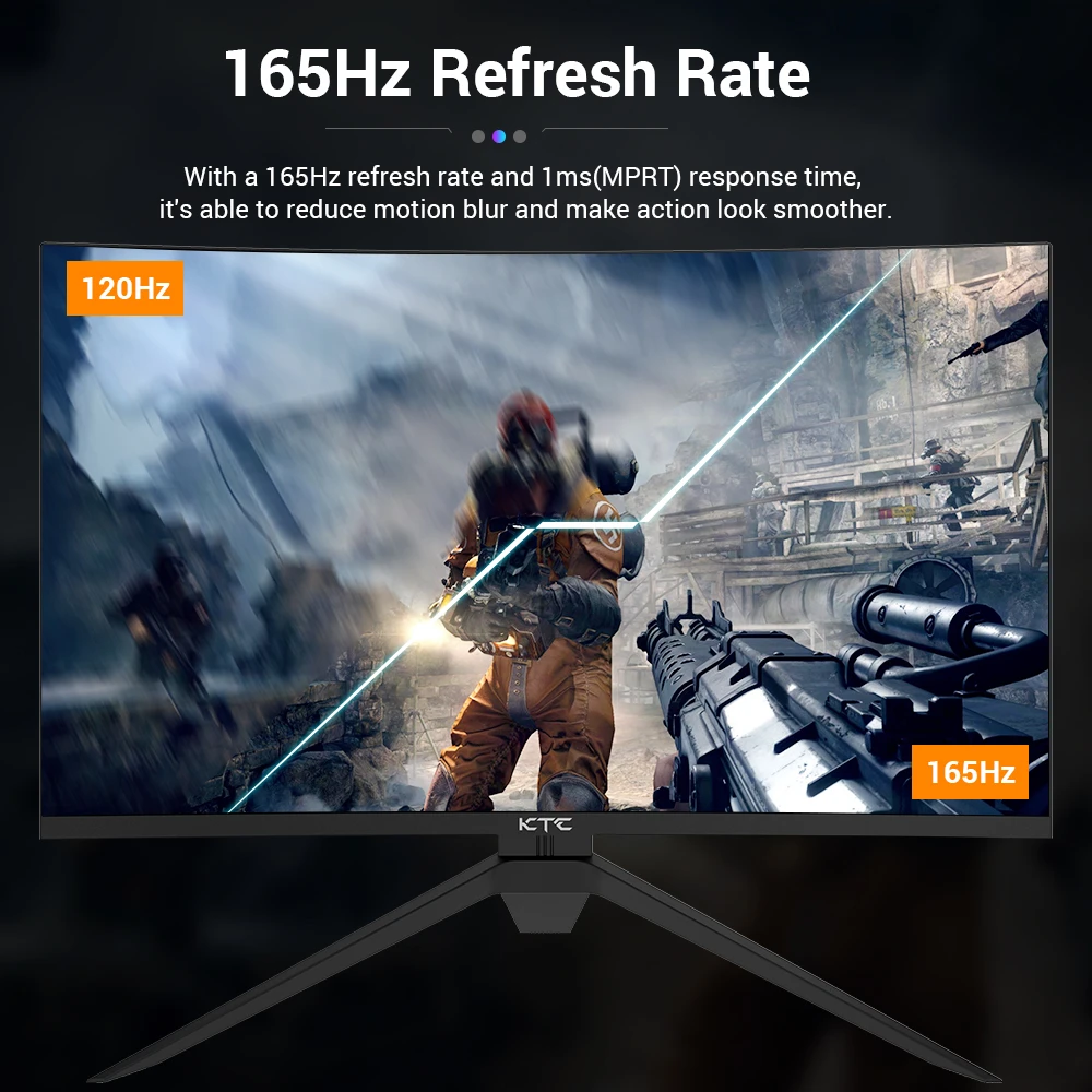 KTC H24T09P Gaming Monitor, 24 Inch 1920x1080 16:9 FHD 165Hz ELED Fast IPS  Panel Screen, HDR10 1ms MPRT Response Time Low-blue