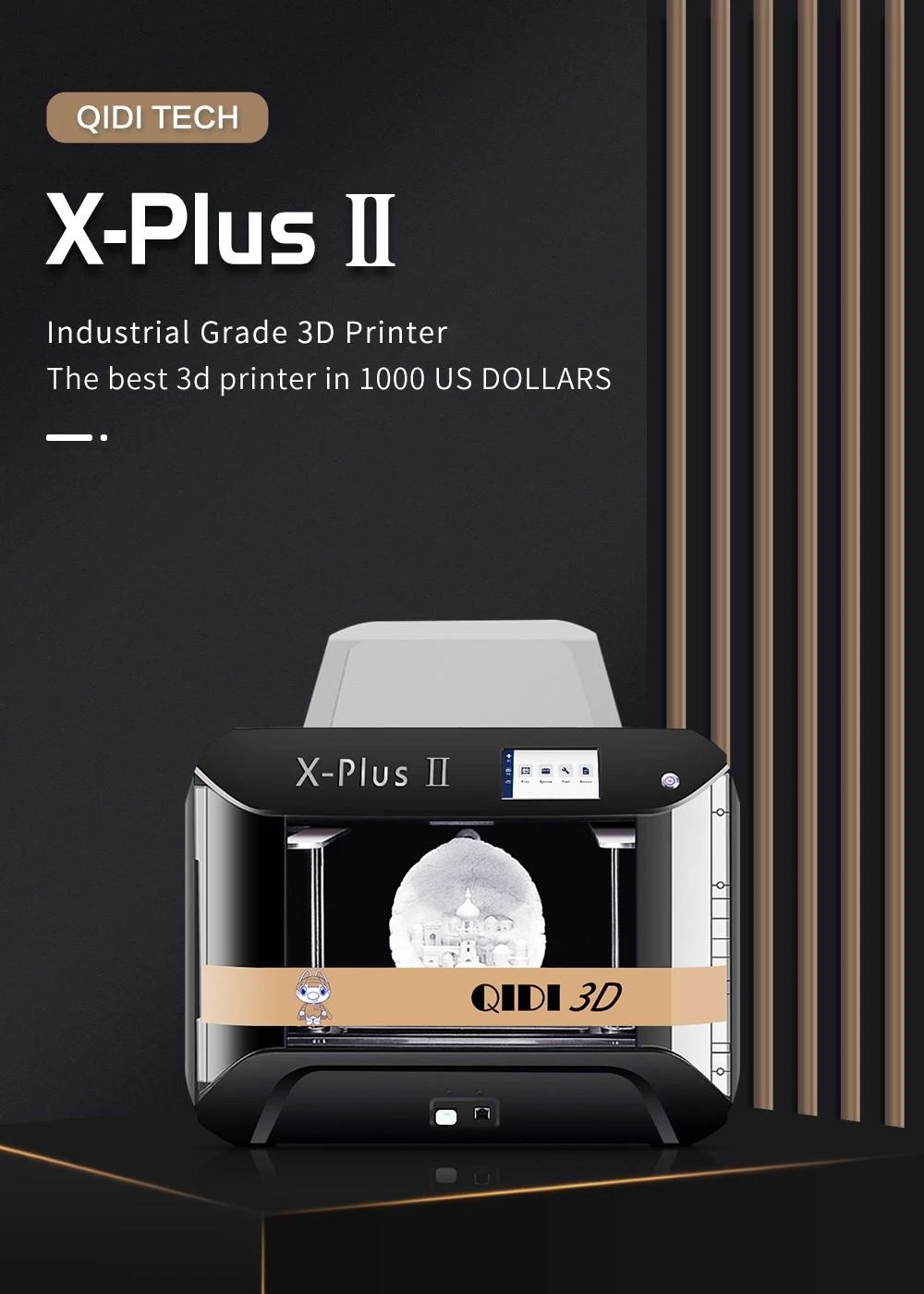 QIDI X-PLUS 2 3D Printer, Industrial Grade, Double Z-Axis, Nylon/Carbon Fiber/PC High Precision Printing, WiFi Connection, 270x200x200mm