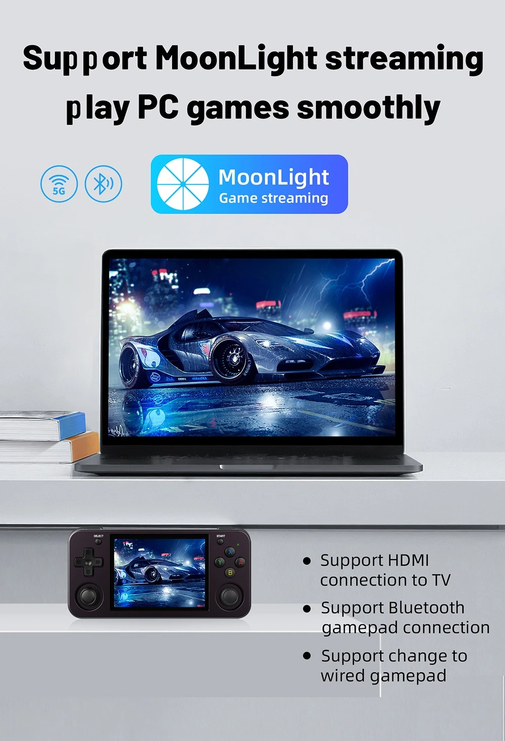 ANBERNIC RG353M Handheld Game Console, 3.5'' IPS Screen Android 32GB high-speed eMMC 5.1 Linux 16GB, 64GB TF Card - Purple