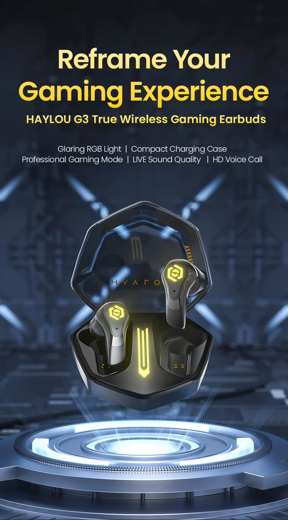 Haylou G3 TWS Earphone with RGB Light Professional Gaming Mode HD Voice Call Live Sound Quality