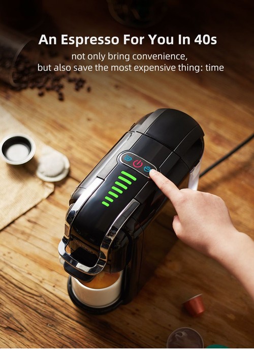 HiBREW H2B 5-in-1 Coffee Maker with Water Level Line, 1450W 19Bar Hot/Cold Capsule Coffee Machine, 600ml Water Tank - White