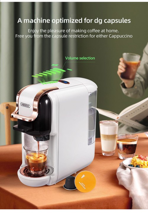 HiBREW H2B 5-in-1 Coffee Maker with Water Level Line, 1450W 19Bar Hot/Cold Capsule Coffee Machine, 600ml Water Tank - White