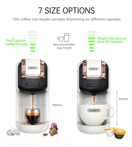 HiBREW H2B 5-in-1 Coffee Maker with Water Level Line, 1450W 19Bar Hot/Cold Capsule Coffee Machine, 600ml Water Tank - White