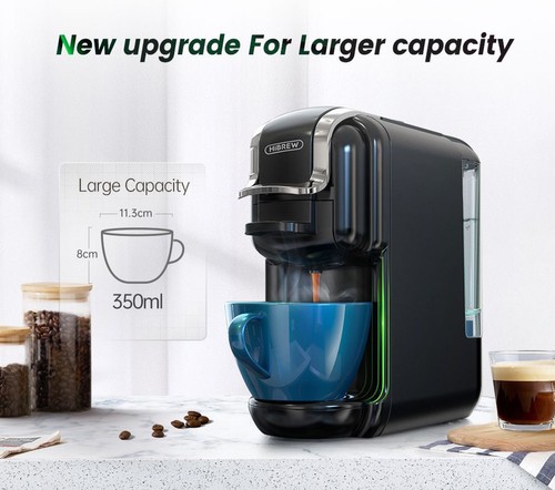 HiBREW H2B 5-in-1 Coffee Maker with Water Level Line, 1450W 19Bar Hot/Cold Capsule Coffee Machine, 600ml Water Tank - White